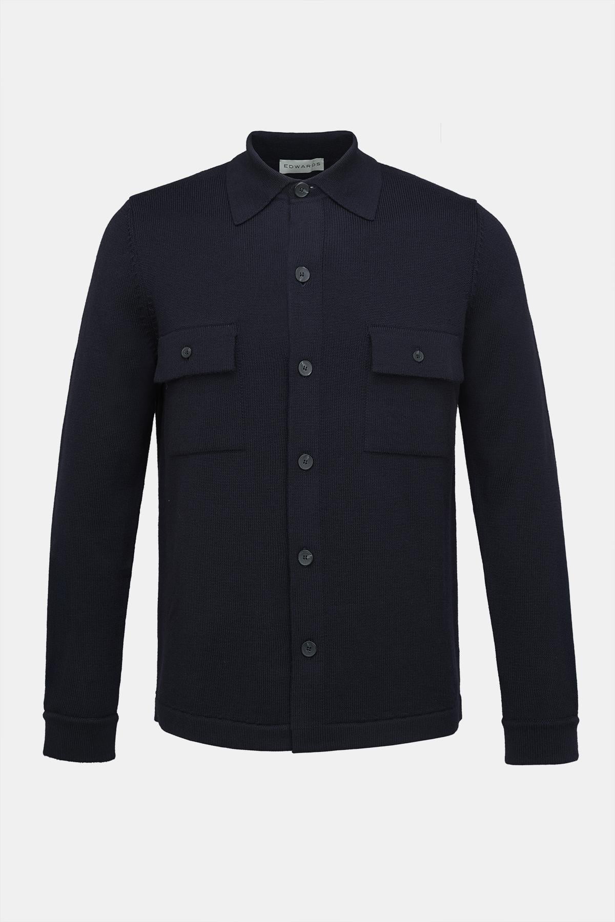  Erkek Lacivert Extrafine Yün Overshirt Triko