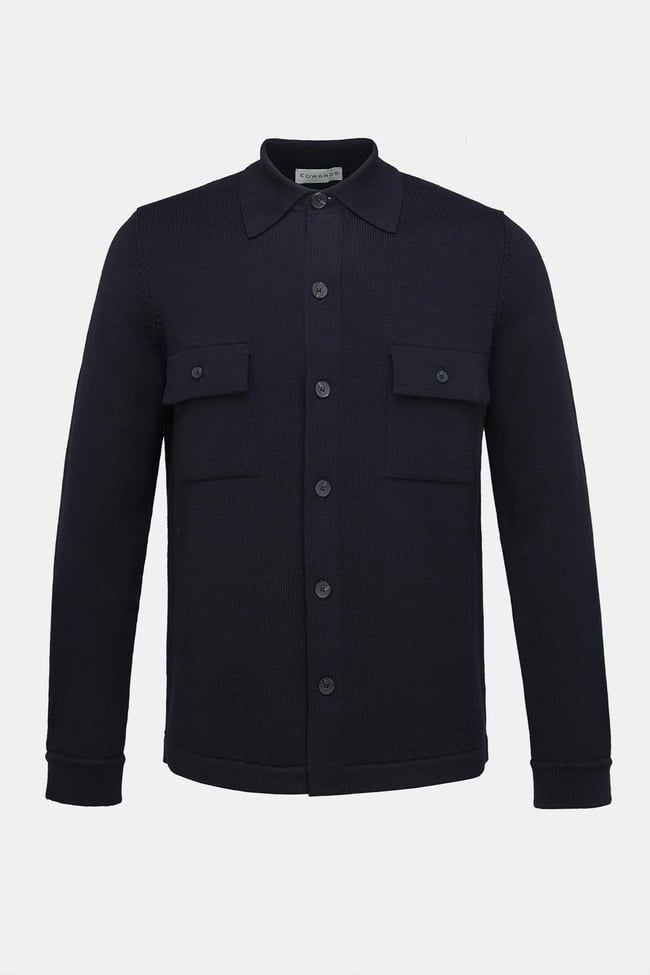  Erkek Lacivert Extrafine Yün Overshirt Triko