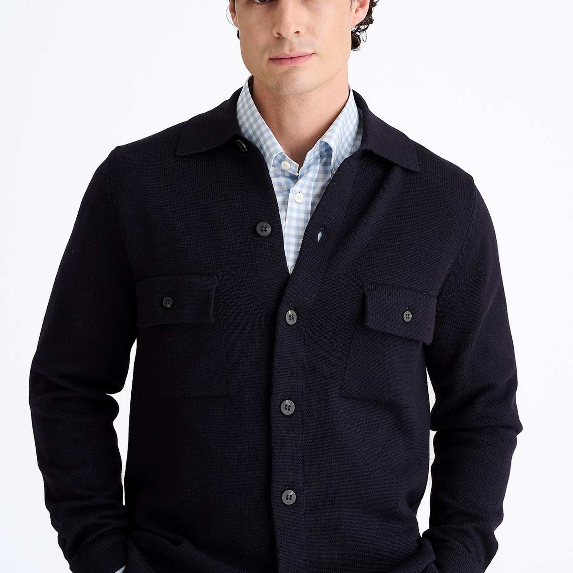 Erkek Lacivert Extrafine Yün Overshirt Triko