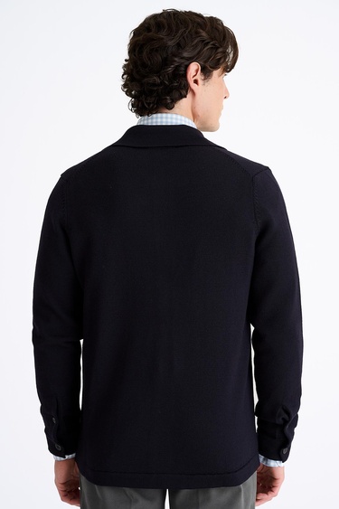  Erkek Lacivert Extrafine Yün Overshirt Triko