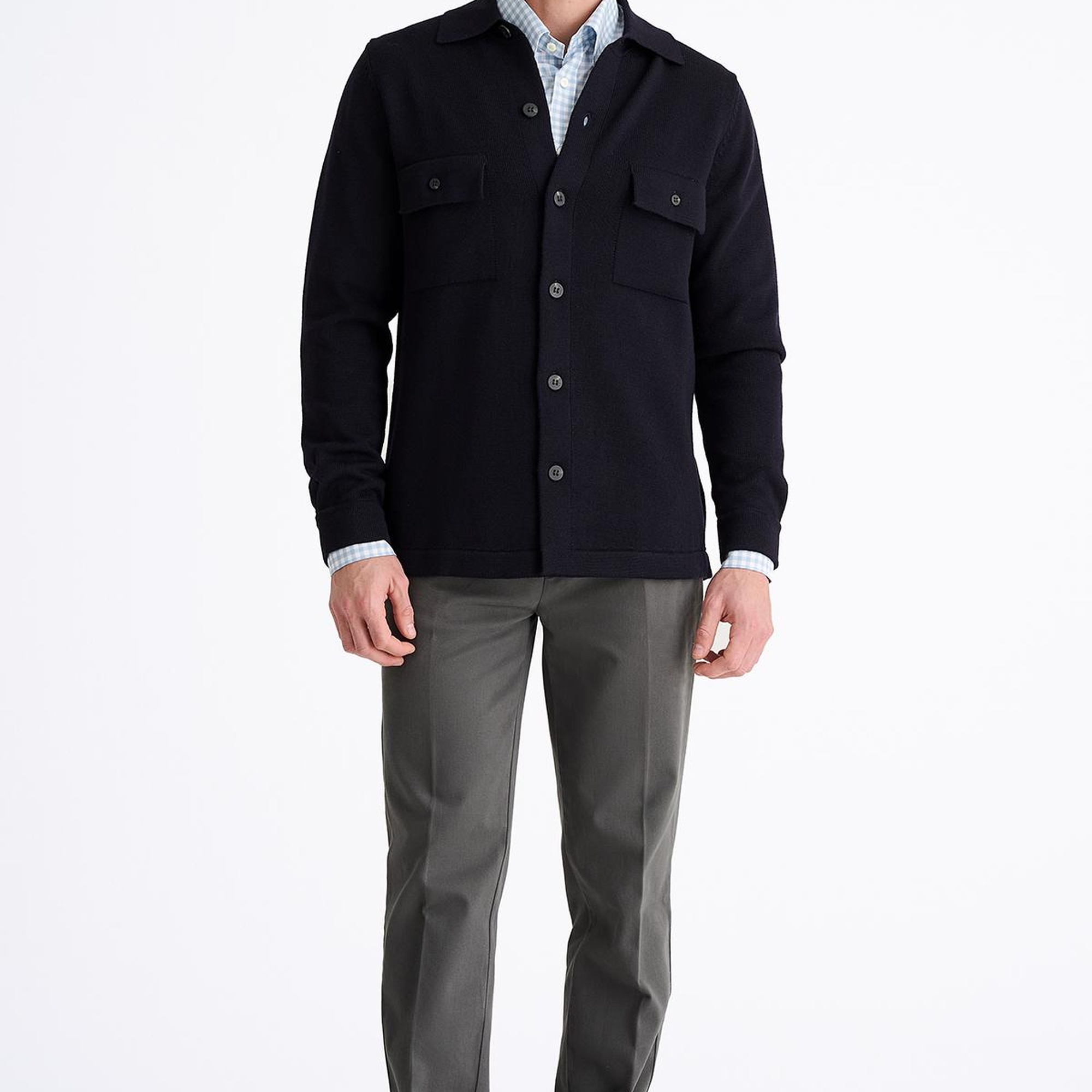 Erkek Lacivert Extrafine Yün Overshirt Triko