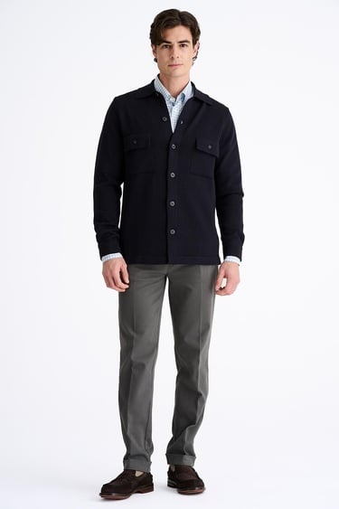  Erkek Lacivert Extrafine Yün Overshirt Triko