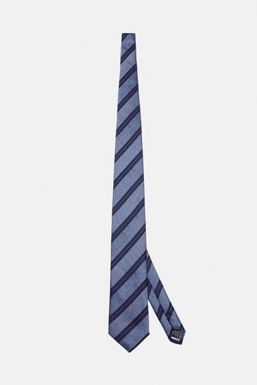  Erkek İndigo Çizgili İpek Kravat