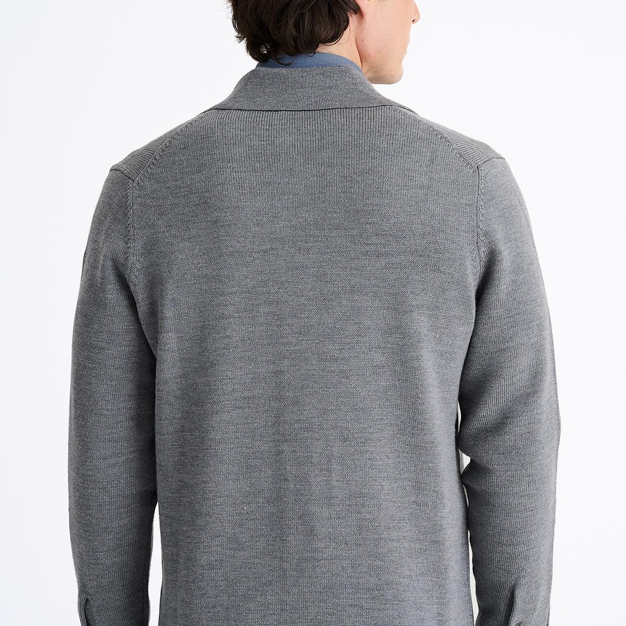 Erkek Gri Extrafine Yün Overshirt Triko