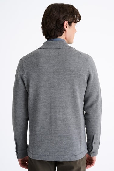  Erkek Gri Extrafine Yün Overshirt Triko