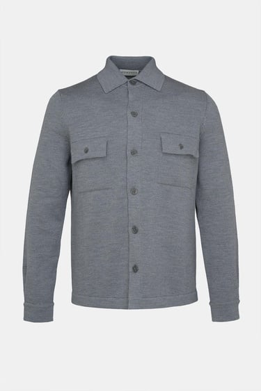  Erkek Gri Extrafine Yün Overshirt Triko