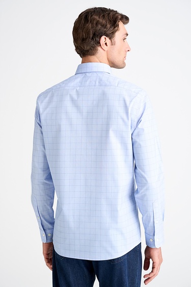  Erkek Lacivert Cooper Fit Düğmeli Yaka Ekoseli Spor Gömlek