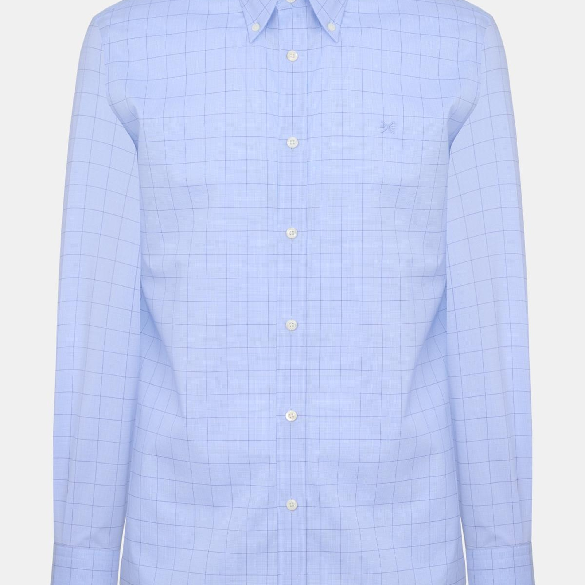 Erkek Lacivert Cooper Fit Düğmeli Yaka Ekoseli Spor Gömlek