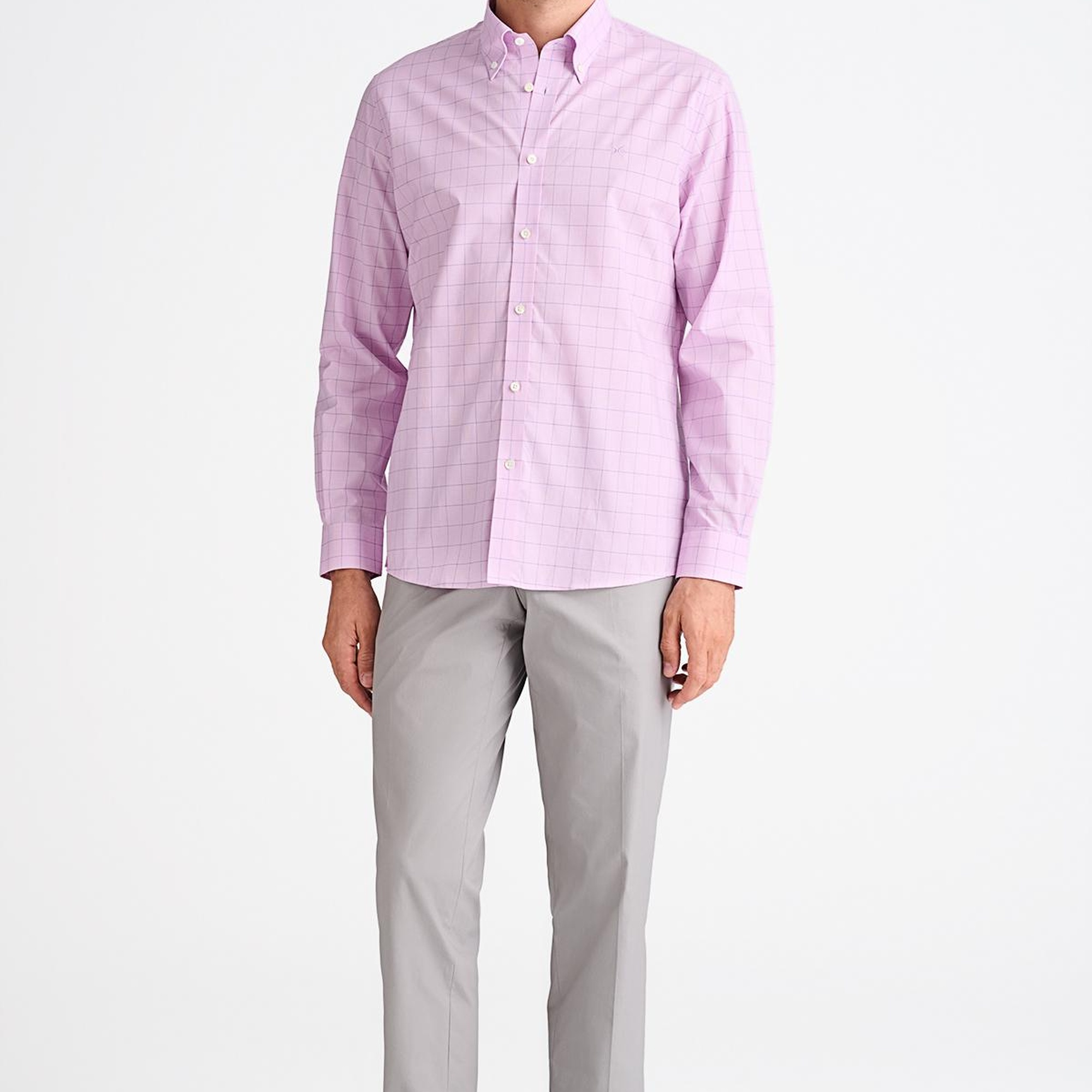 Erkek Pembe Cooper Fit Düğmeli Yaka Ekoseli Spor Gömlek