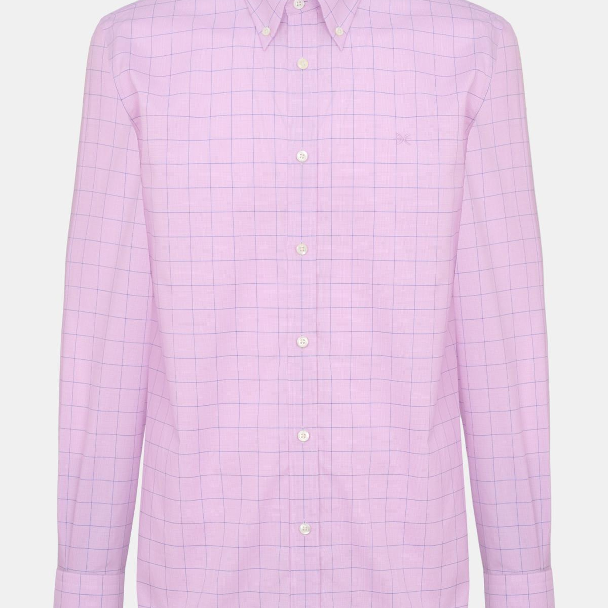 Erkek Pembe Cooper Fit Düğmeli Yaka Ekoseli Spor Gömlek