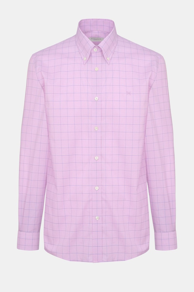  Erkek Pembe Cooper Fit Düğmeli Yaka Ekoseli Spor Gömlek