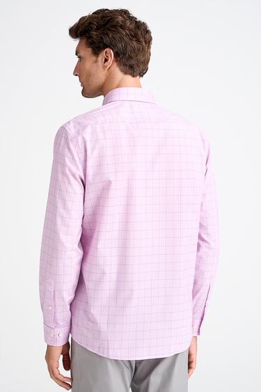  Erkek Pembe Cooper Fit Düğmeli Yaka Ekoseli Spor Gömlek