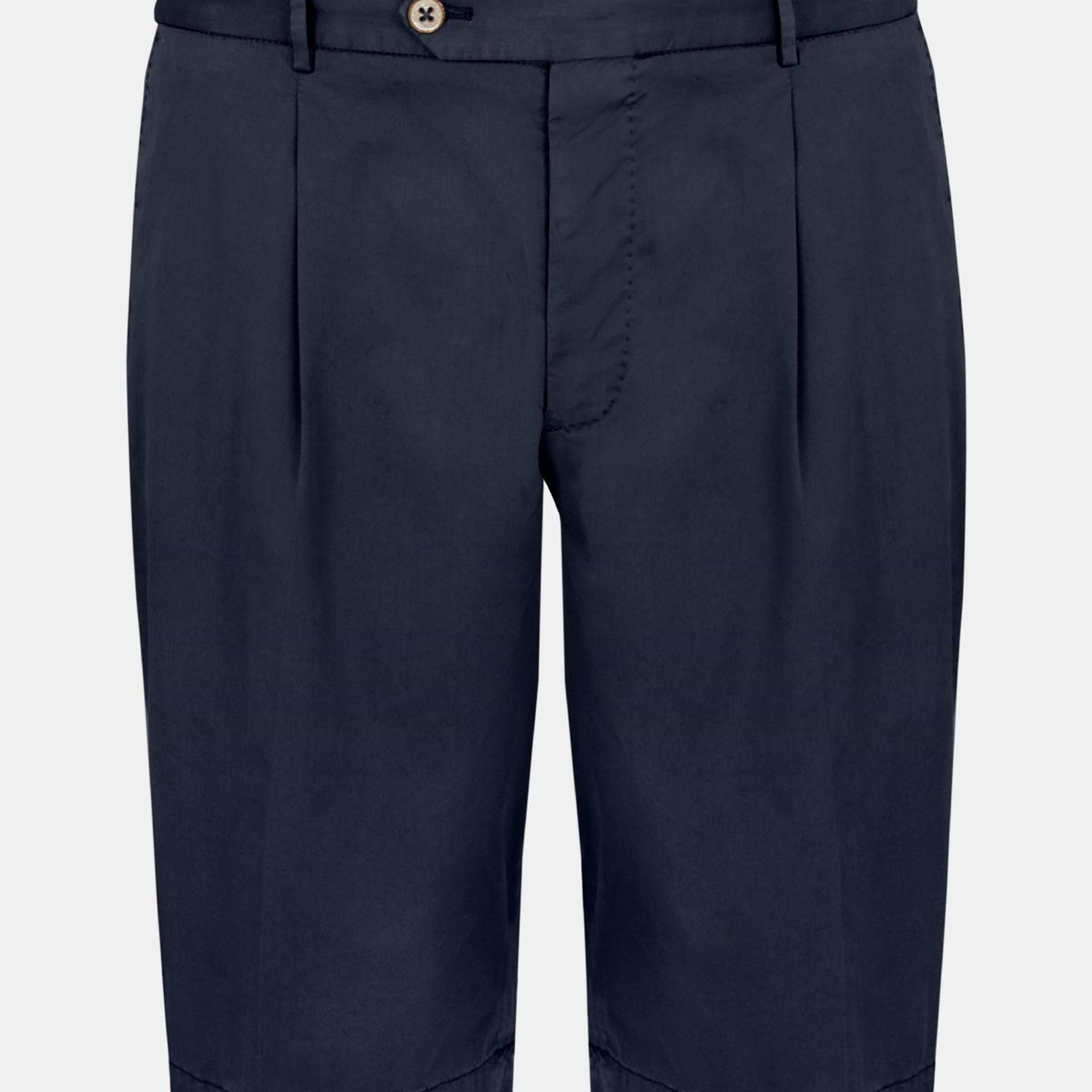 Erkek Koyu Lacivert Büzgülü Elastik Bel Bantlı Pilili Bermuda Şort