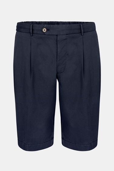  Erkek Koyu Lacivert Büzgülü Elastik Bel Bantlı Pilili Bermuda Şort