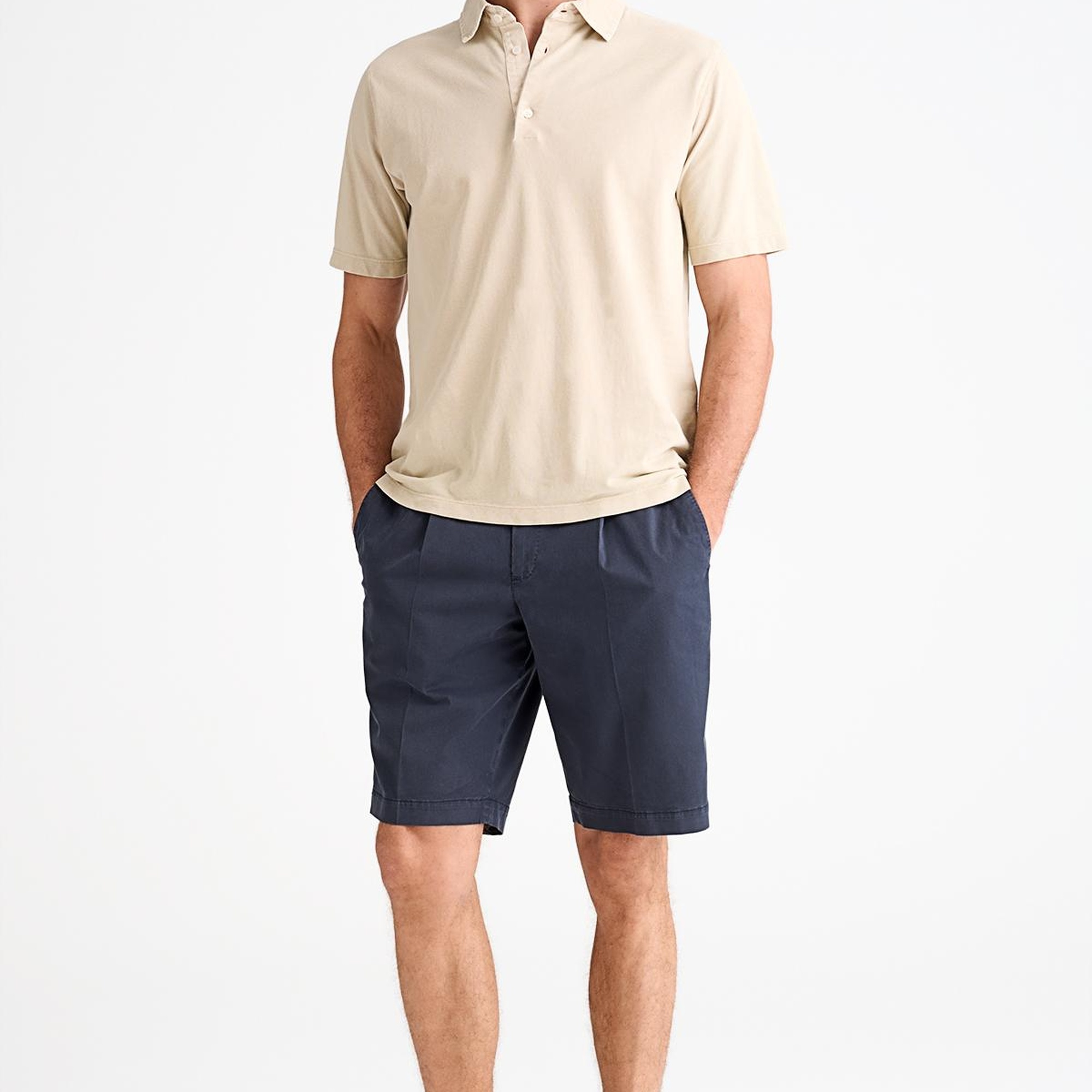 Erkek Koyu Lacivert Büzgülü Elastik Bel Bantlı Pilili Bermuda Şort