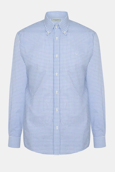  Erkek Mavi Cooper Fit Düğmeli Yaka Pötikare Desenli Spor Gömlek