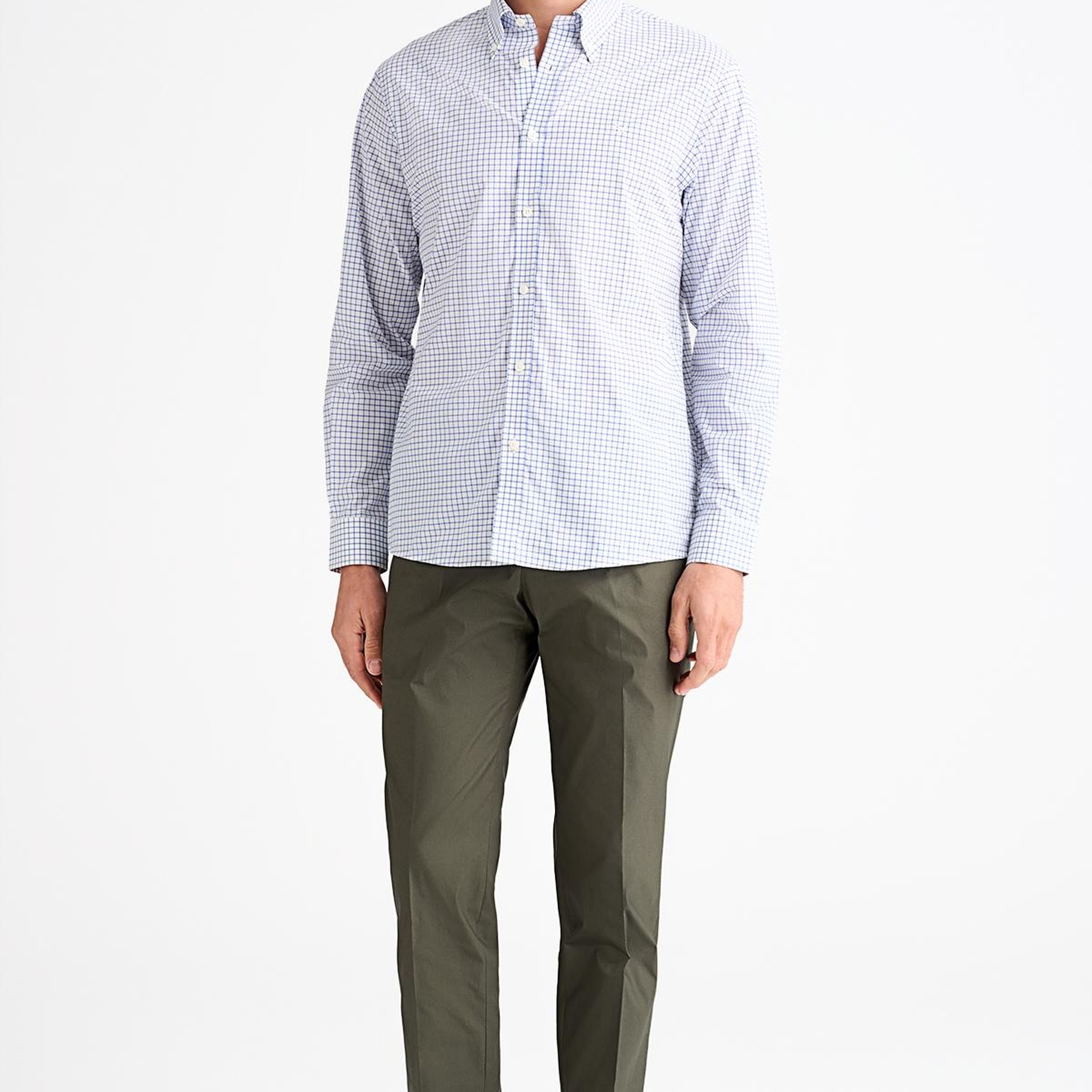 Erkek Mavi Cooper Fit Düğmeli Yaka Pötikare Desenli Spor Gömlek