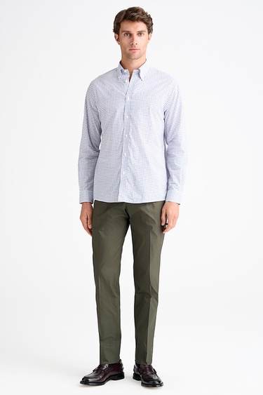  Erkek Mavi Cooper Fit Düğmeli Yaka Pötikare Desenli Spor Gömlek