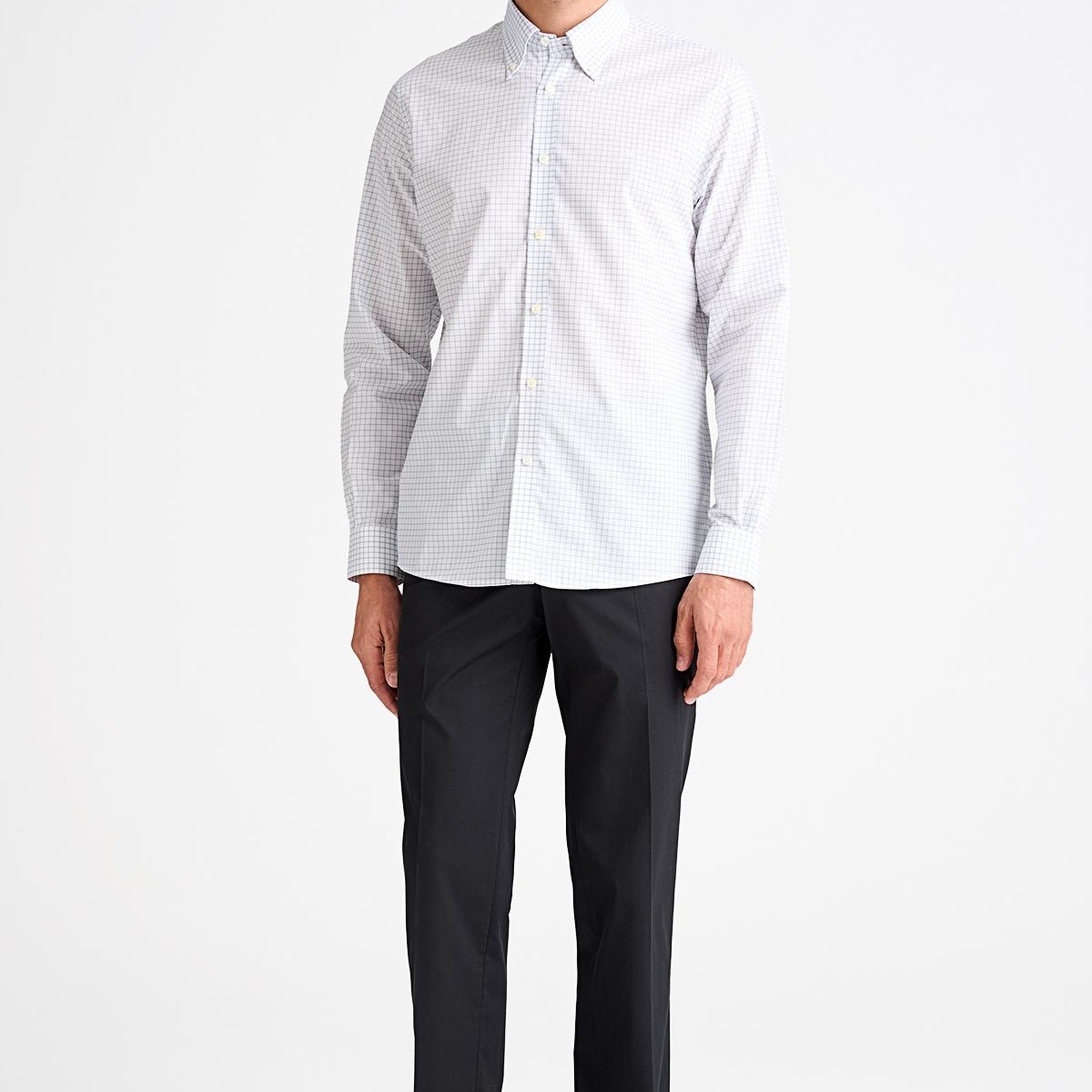 Erkek Gri Cooper Fit Düğmeli Yaka Pötikare Desenli Spor Gömlek