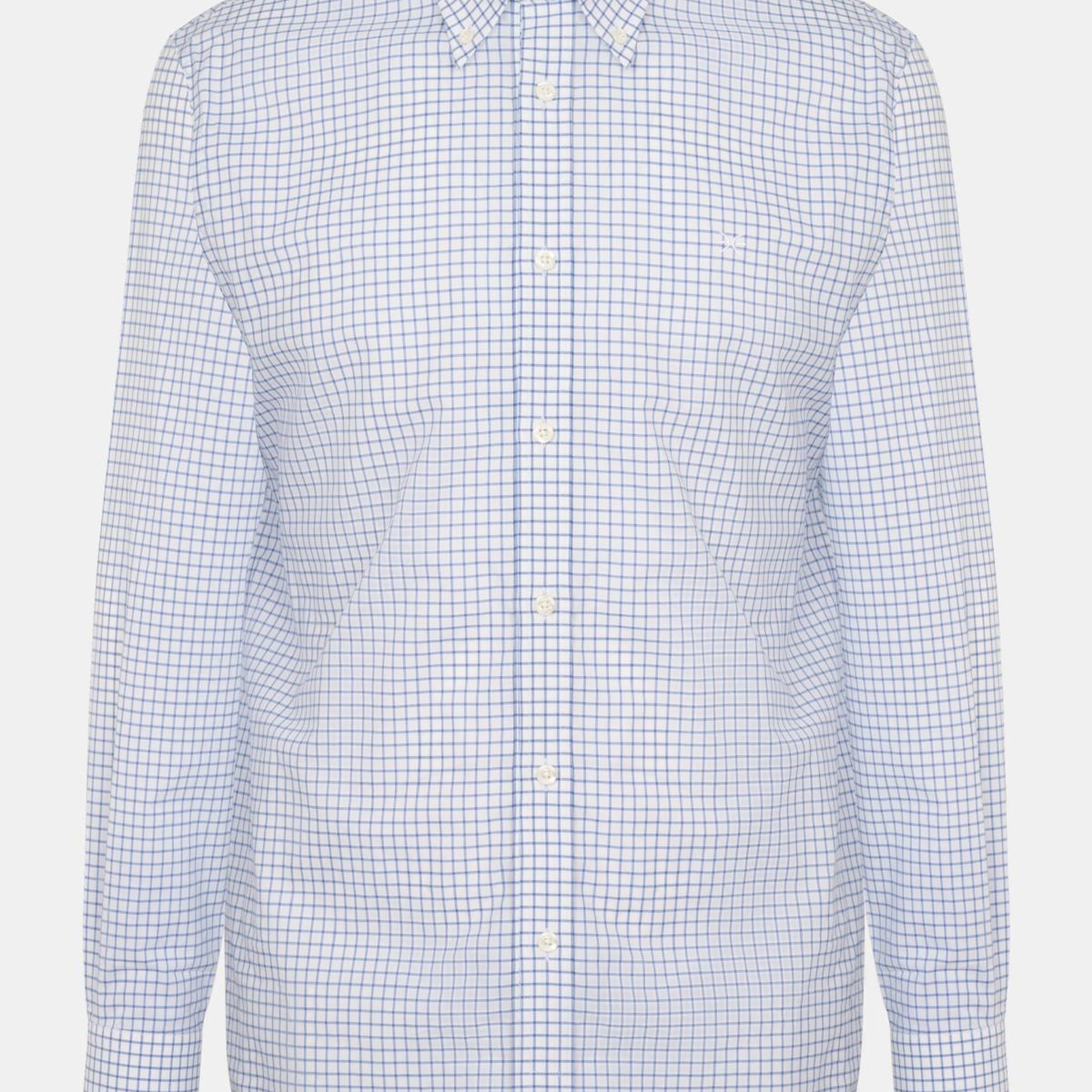 Erkek Gri Cooper Fit Düğmeli Yaka Pötikare Desenli Spor Gömlek