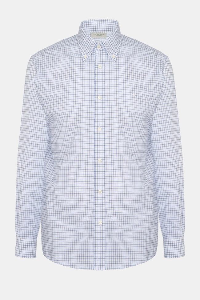  Erkek Gri Cooper Fit Düğmeli Yaka Pötikare Desenli Spor Gömlek