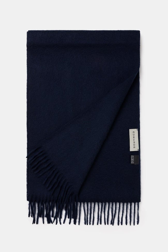  Erkek Lacivert Düz Renk Yün Kaşkol