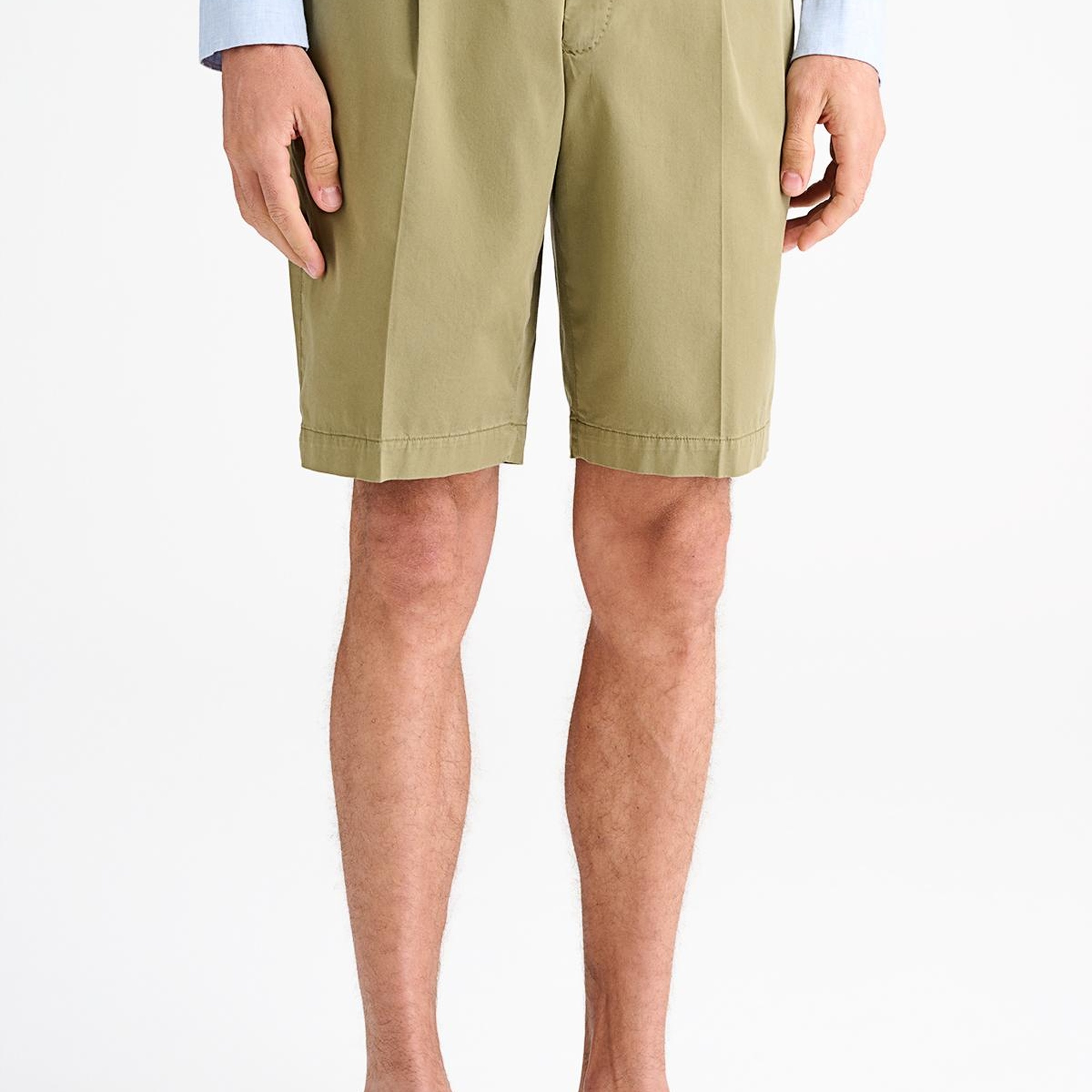 Erkek Yeşil Büzgülü Elastik Bel Bantlı Pilili Bermuda Şort