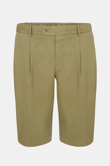  Erkek Yeşil Büzgülü Elastik Bel Bantlı Pilili Bermuda Şort