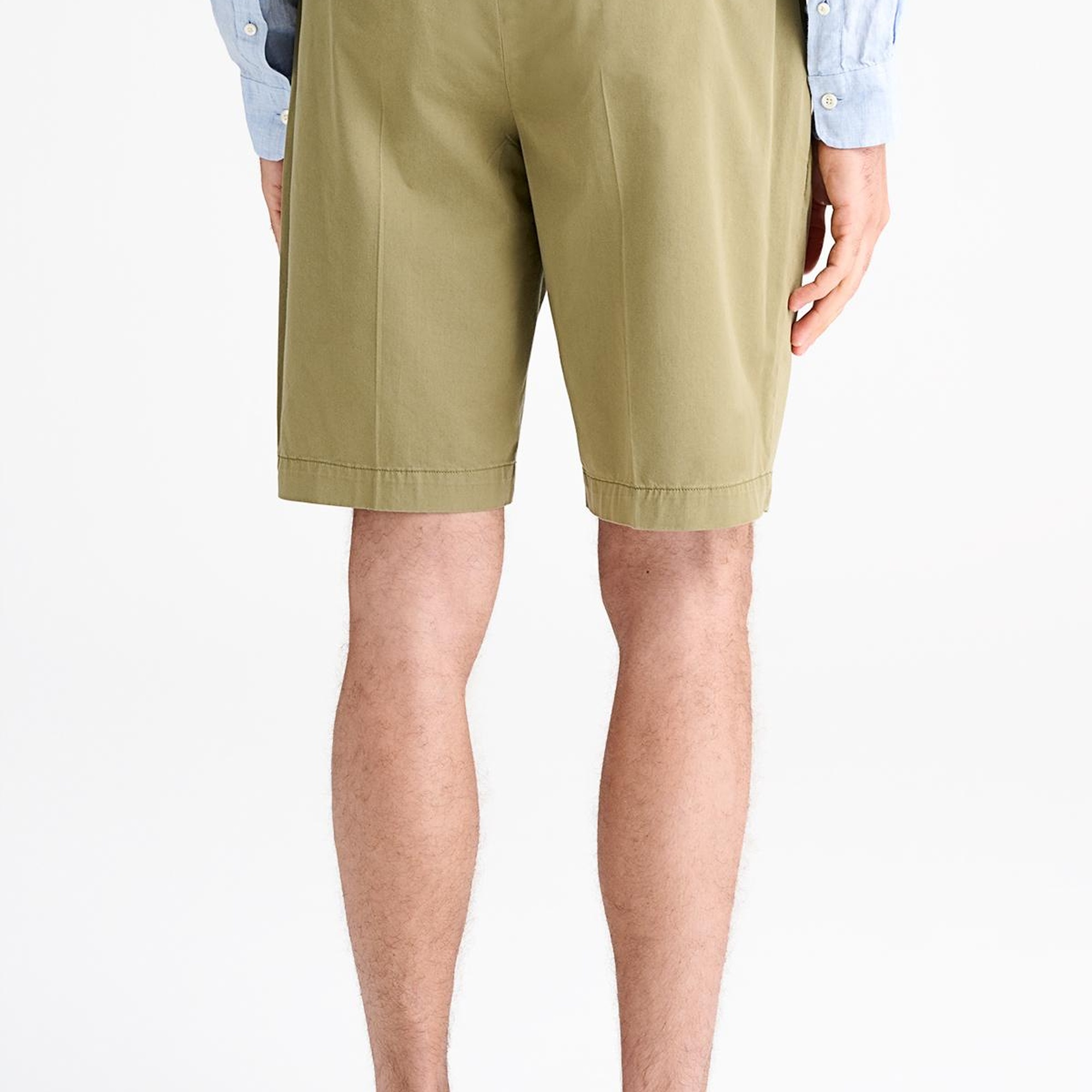 Erkek Yeşil Büzgülü Elastik Bel Bantlı Pilili Bermuda Şort