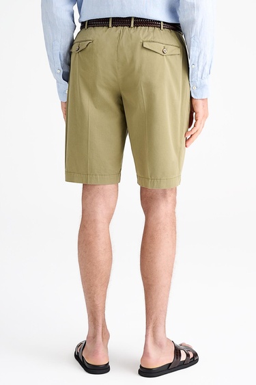  Erkek Yeşil Büzgülü Elastik Bel Bantlı Pilili Bermuda Şort