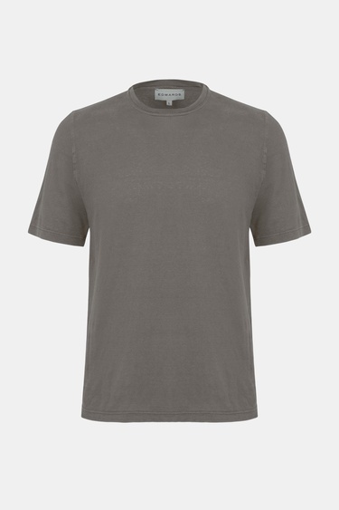  Erkek Bej Bisiklet Yaka Keten T-Shirt