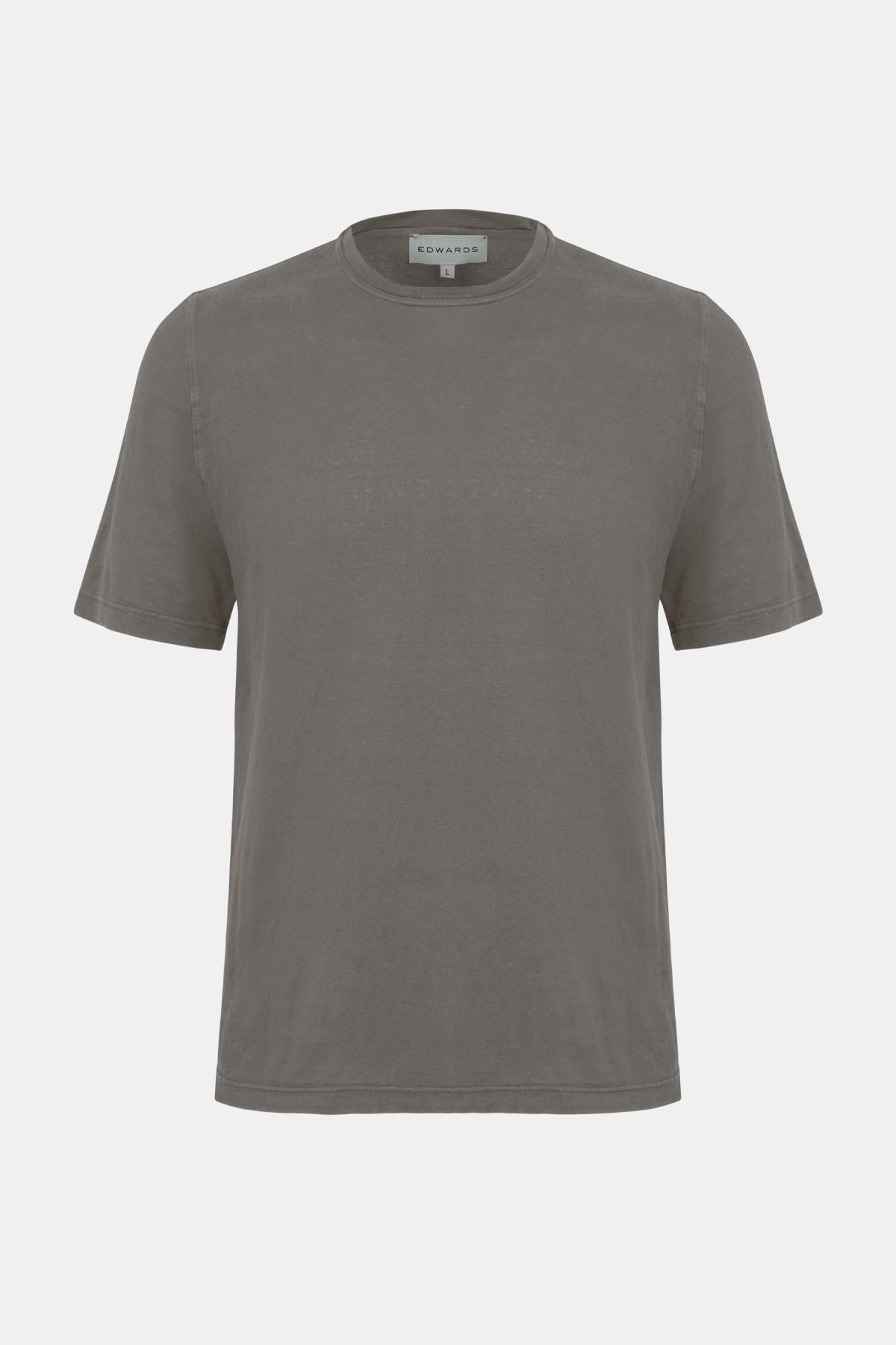  Erkek Bej Bisiklet Yaka Keten T-Shirt