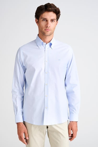  Erkek Mavi Cooper Fit Düğmeli Yaka Spor Gömlek