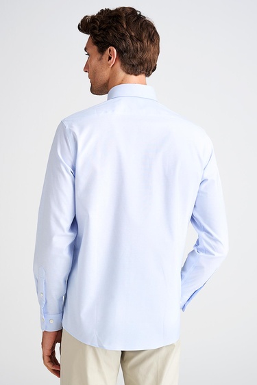  Erkek Mavi Cooper Fit Düğmeli Yaka Spor Gömlek