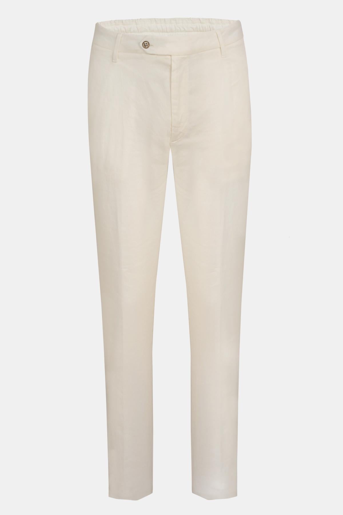  Erkek Beyaz Slim Fit Elastik Bel Bantlı Büzgü İpli Pantolon