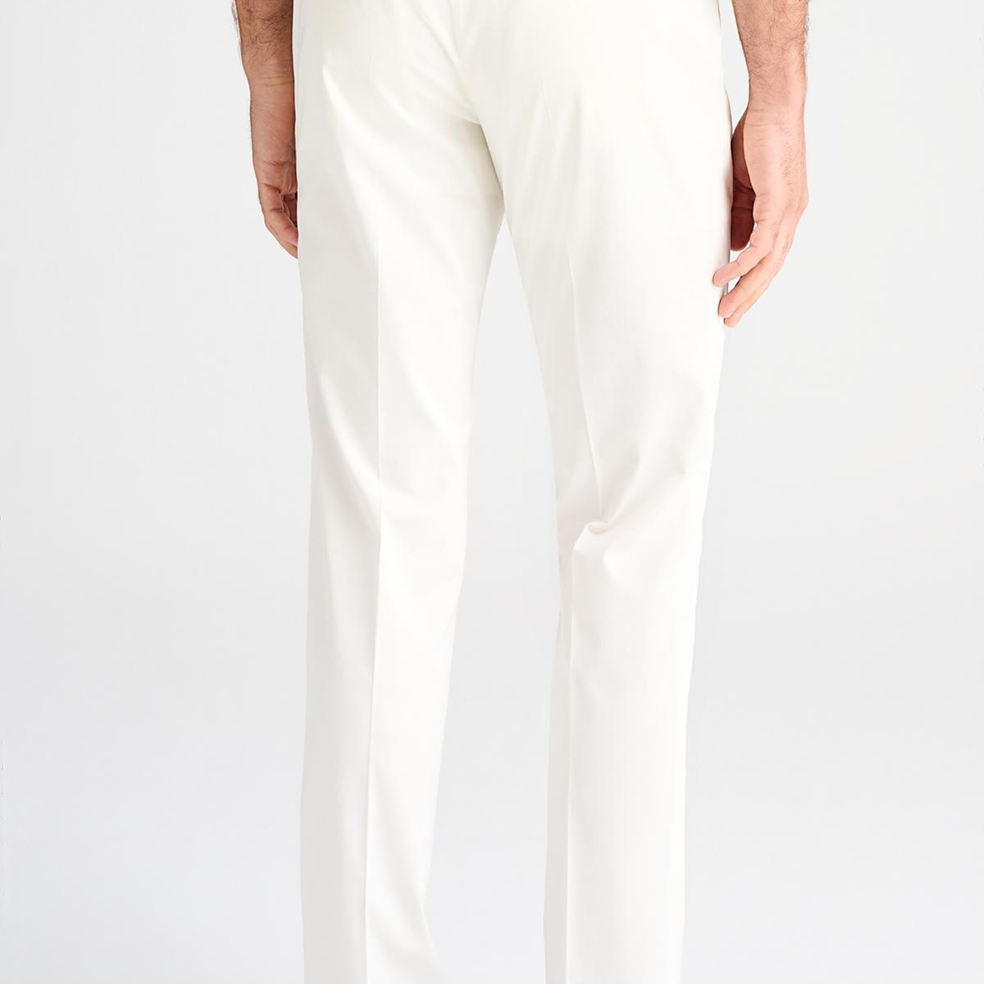 Erkek Beyaz Slim Fit Elastik Bel Bantlı Büzgü İpli Pantolon