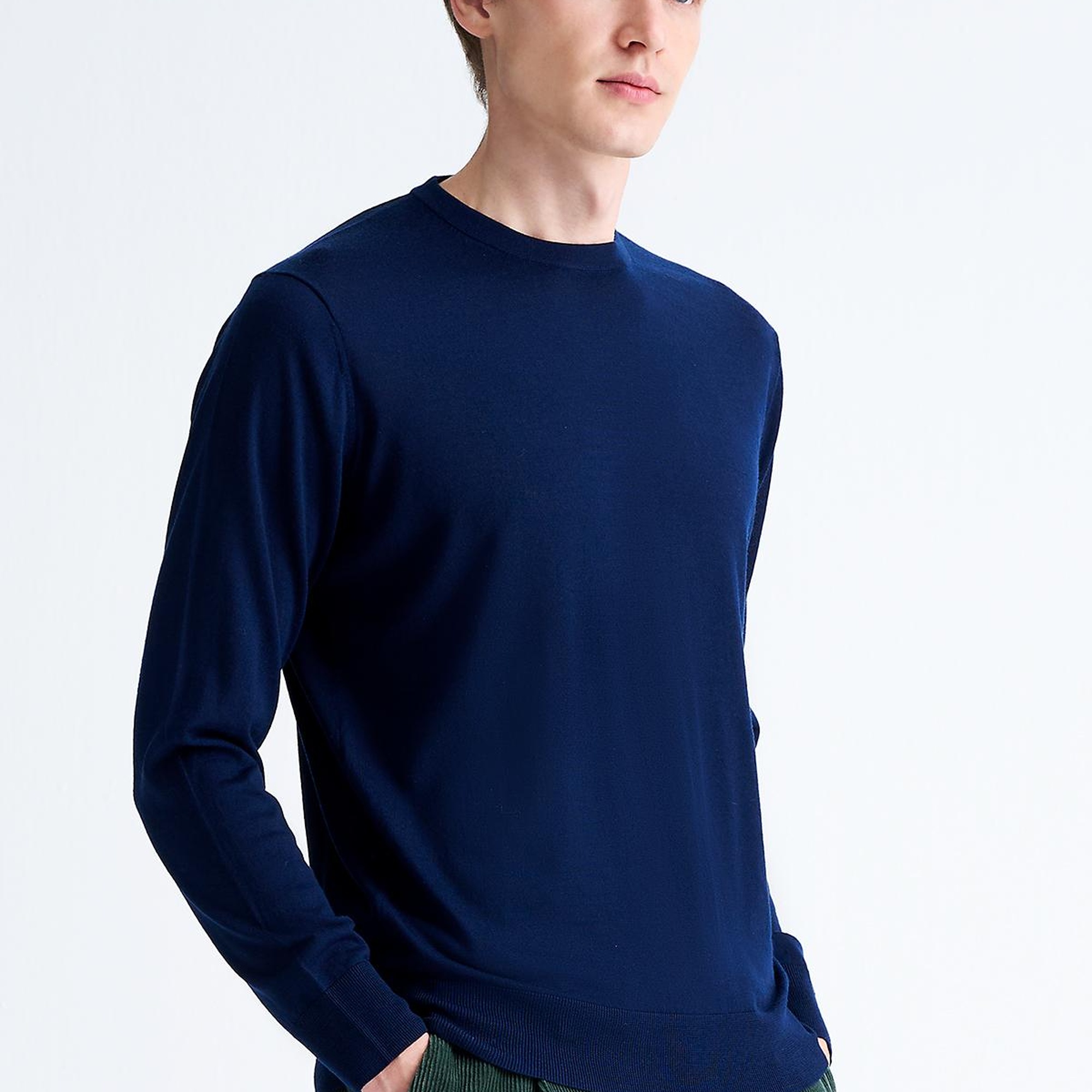 Erkek Lacivert Yün Bisiklet Yaka Kazak