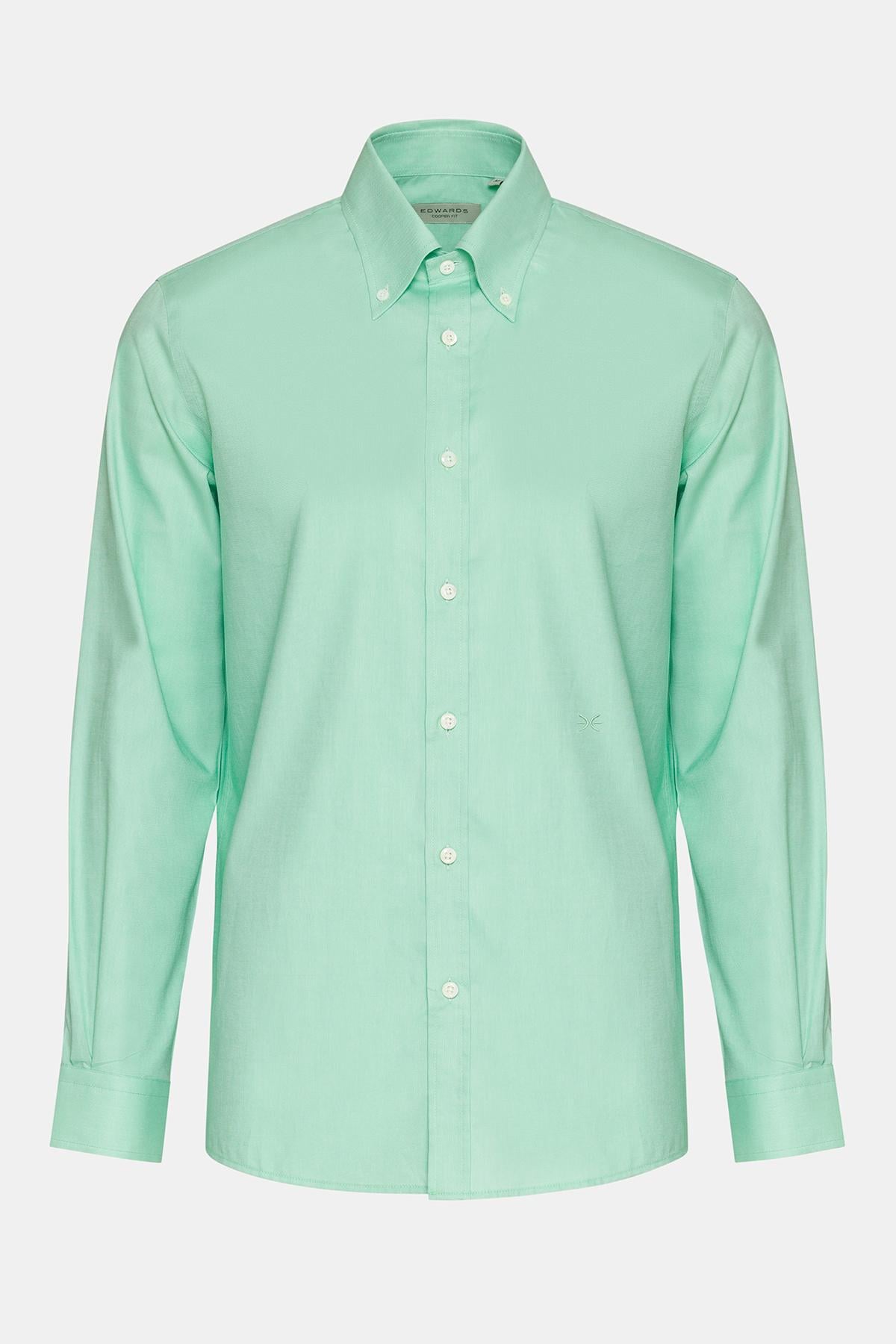  Erkek Yeşil Düğmeli Yaka Cooper Fit Spor Gömlek