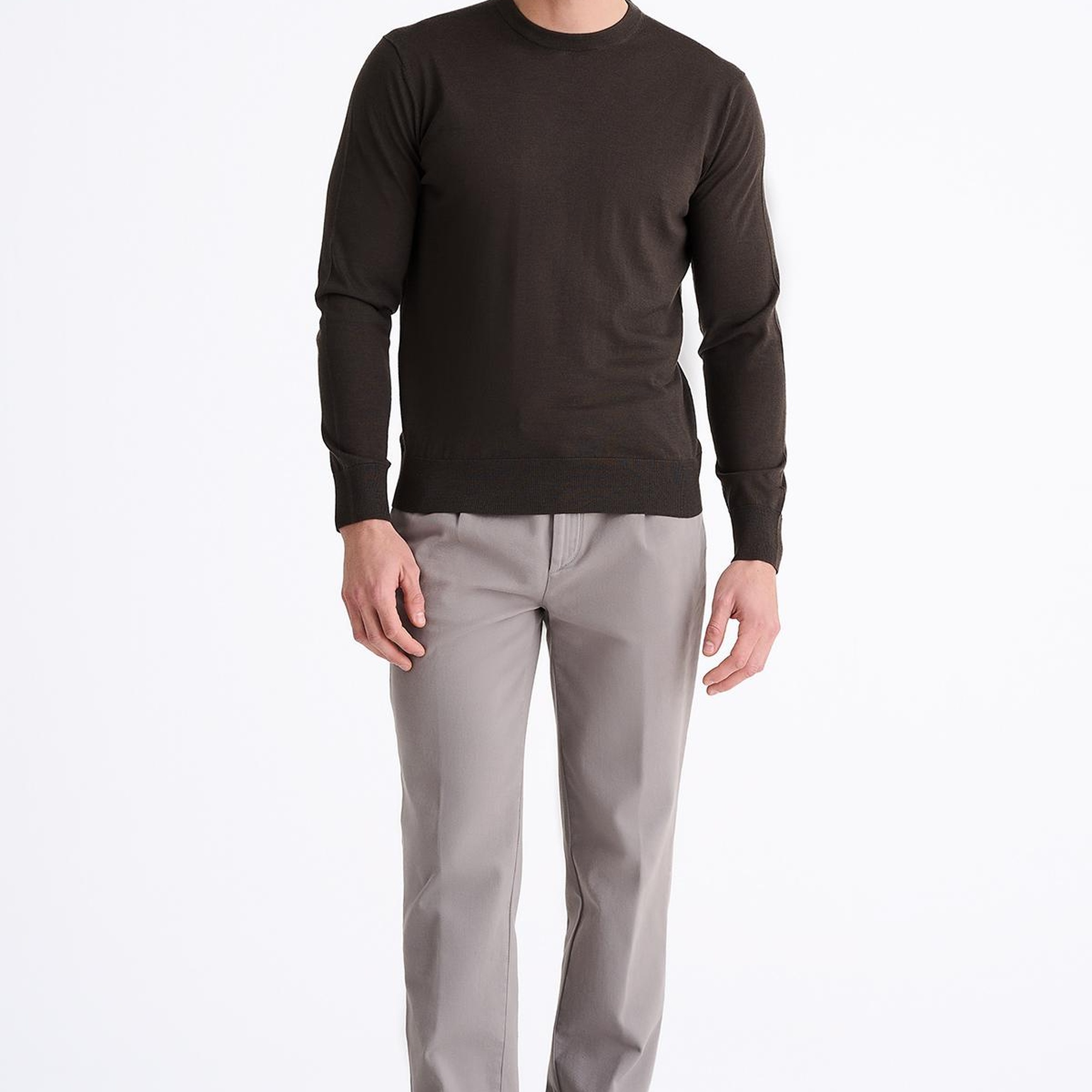 Erkek Kahverengi Yün Bisiklet Yaka Kazak