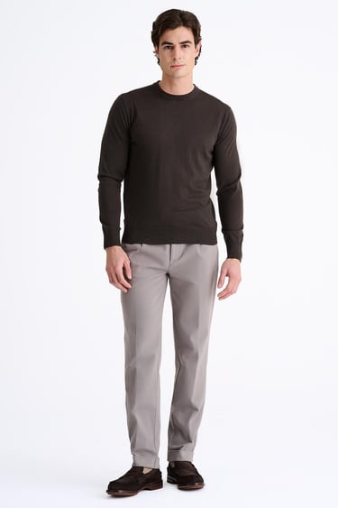  Erkek Kahverengi Yün Bisiklet Yaka Kazak