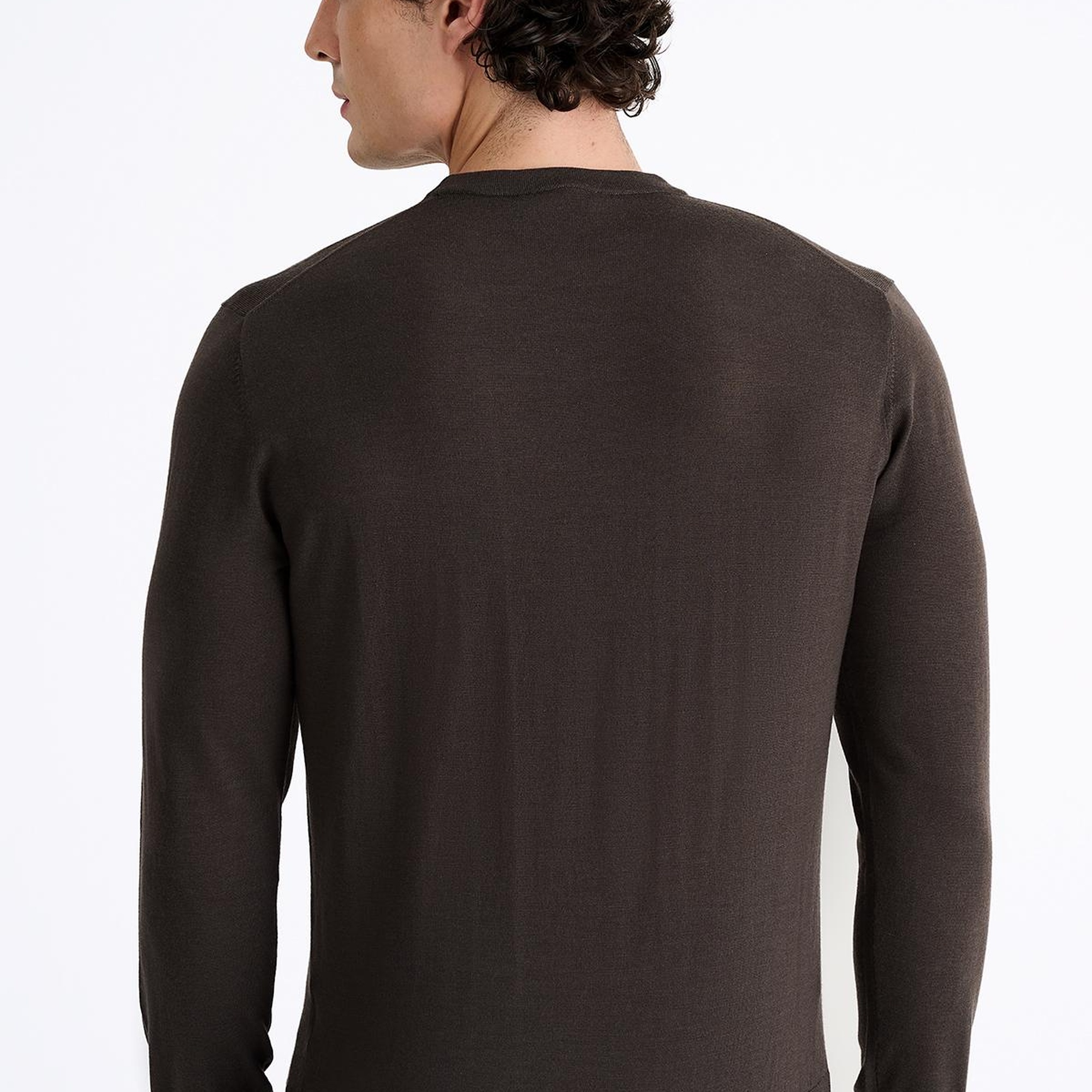 Erkek Kahverengi Yün Bisiklet Yaka Kazak