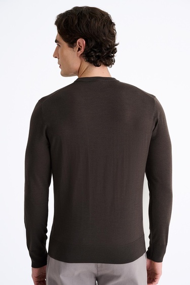  Erkek Kahverengi Yün Bisiklet Yaka Kazak