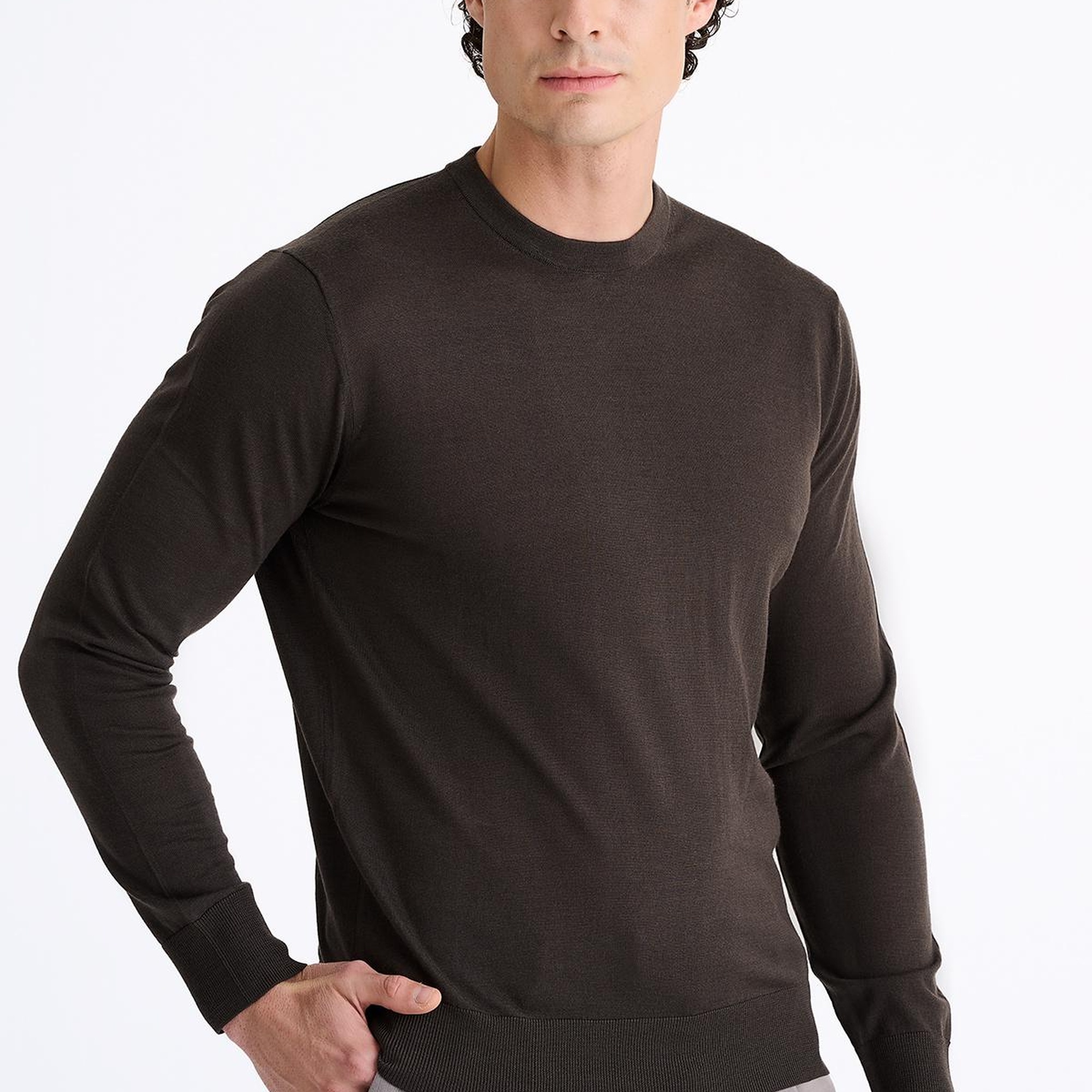 Erkek Kahverengi Yün Bisiklet Yaka Kazak