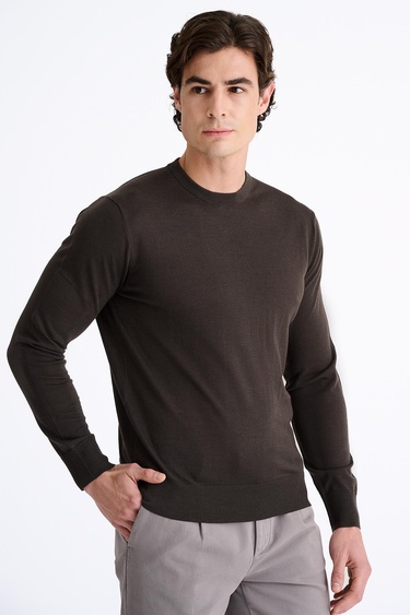  Erkek Kahverengi Yün Bisiklet Yaka Kazak