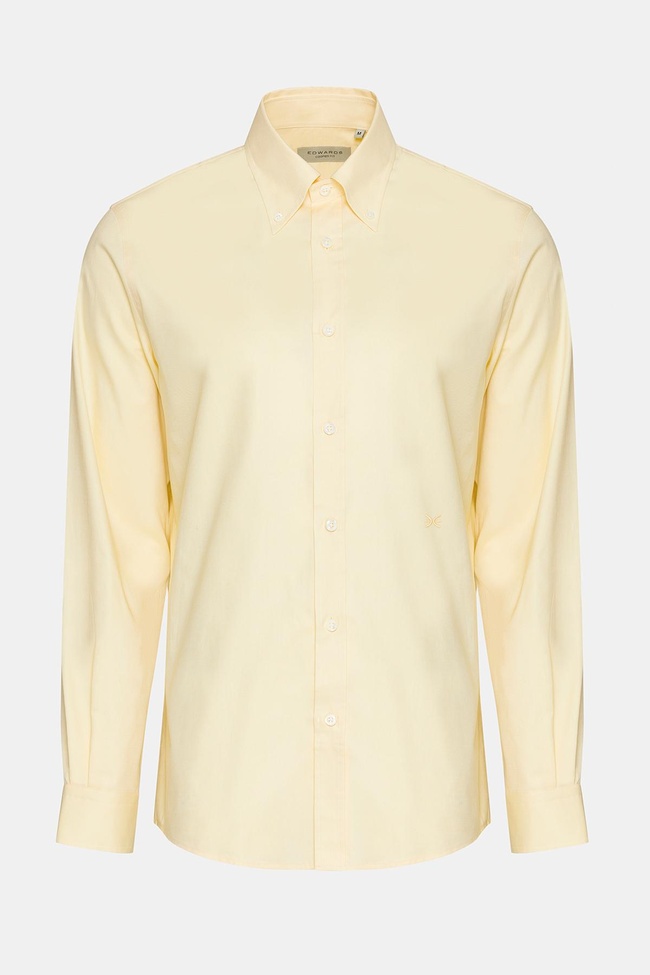  Erkek Sarı Düğmeli Yaka Cooper Fit Spor Gömlek