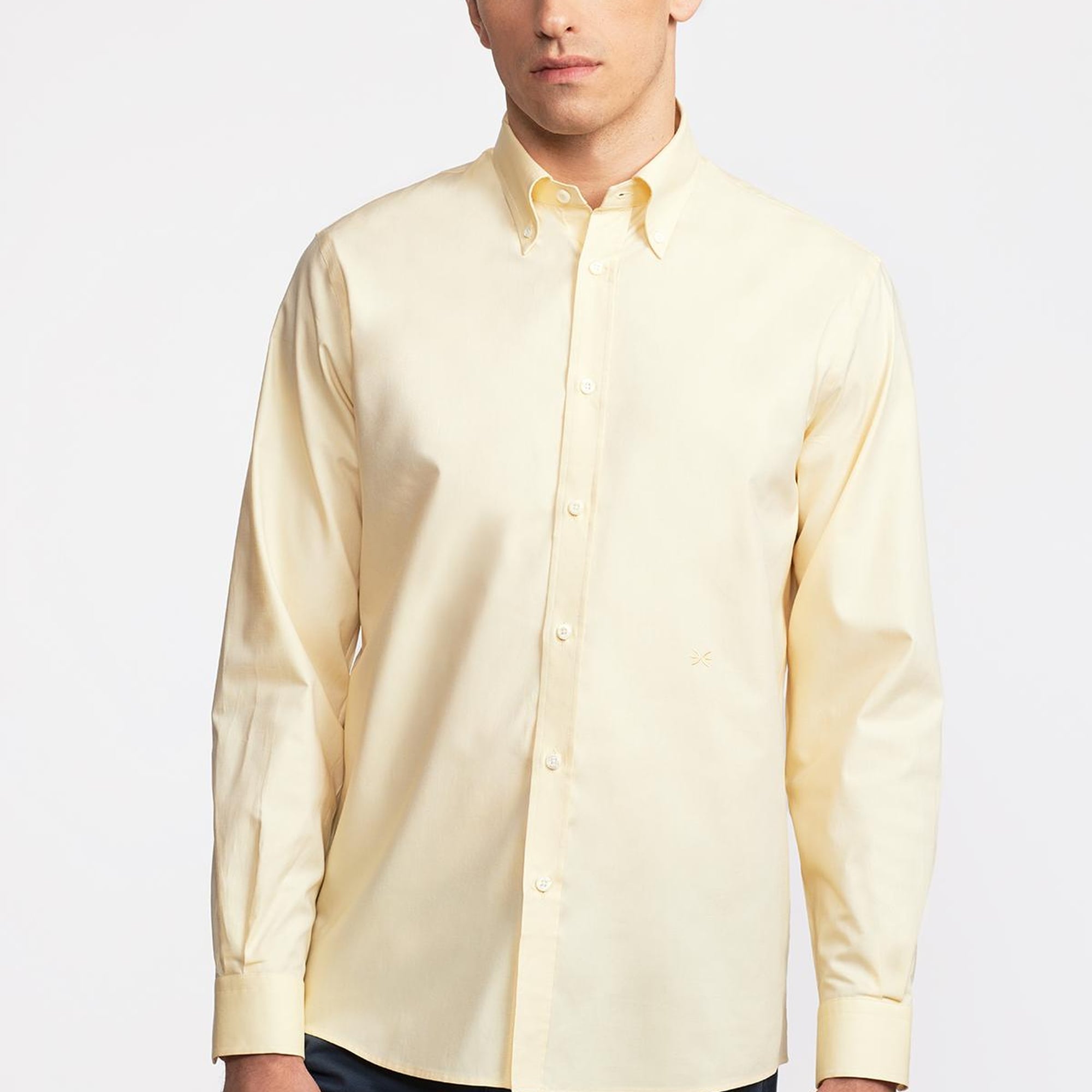 Erkek Sarı Düğmeli Yaka Cooper Fit Spor Gömlek