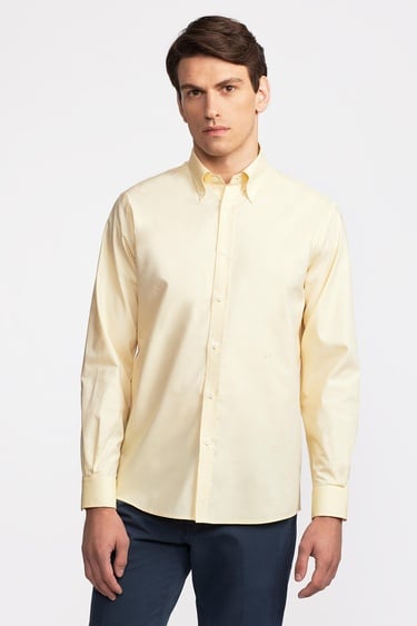  Erkek Sarı Düğmeli Yaka Cooper Fit Spor Gömlek