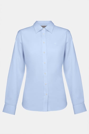  Kadın Mavi Saten Gömlek