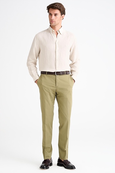  Erkek Yeşil Slim Fit Elastik Bel Bantlı Büzgü İpli Pantolon