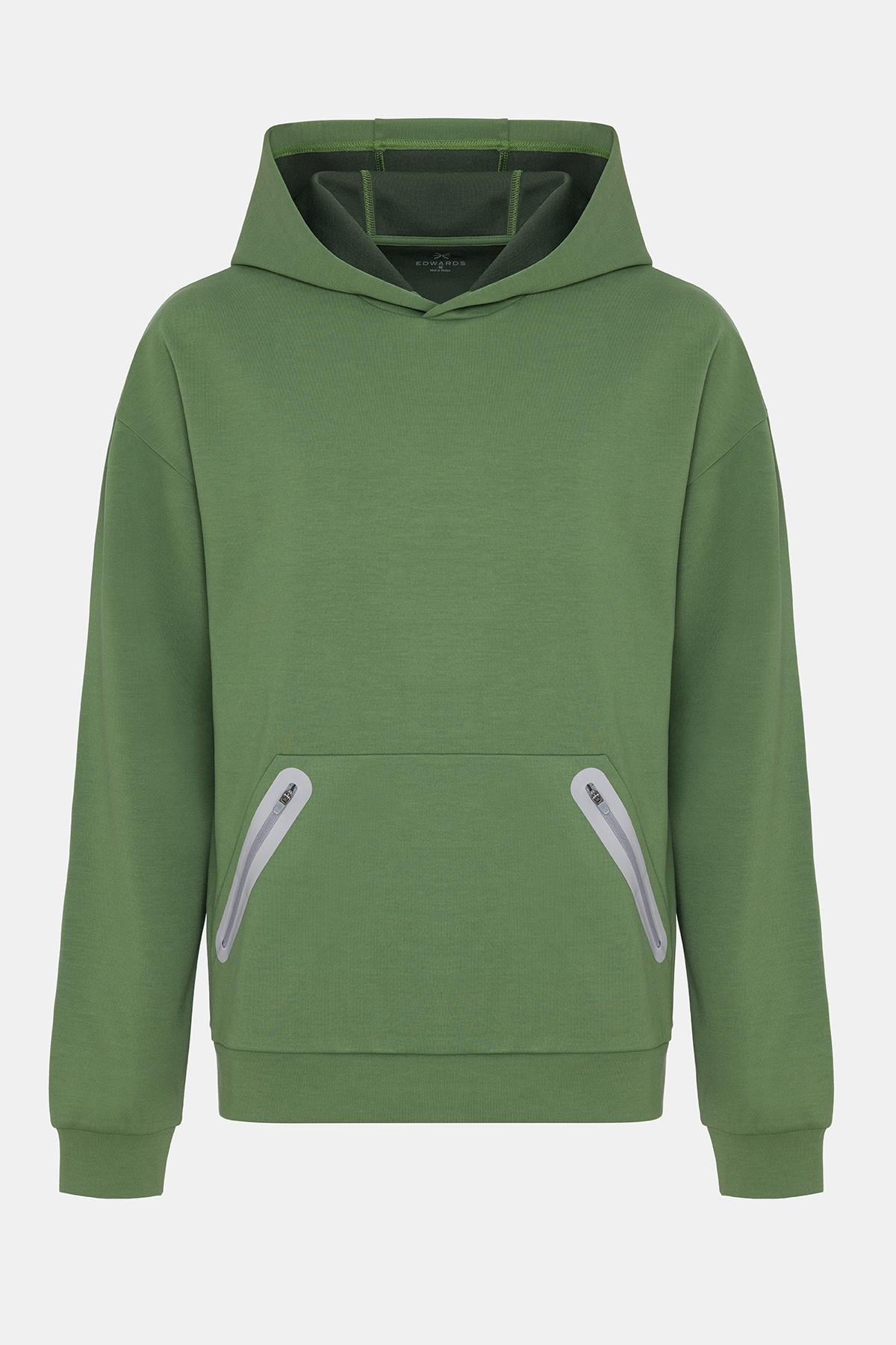  Erkek Haki Activewear Kapüşonlu Sweatshirt